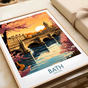 Bath England Wall Art Print Bath City Travel Poster Bath City Gift Artwork Illustration Wall Decor