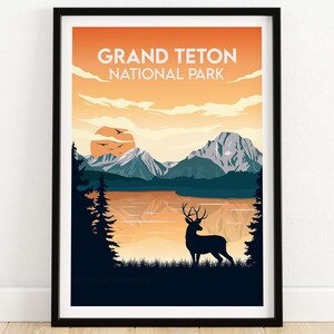 Grand Teton Druck | Nationalpark Poster | Wyoming Kunstdruck | Gerahmte & ungerahmte Wandkunst Geschenkidee