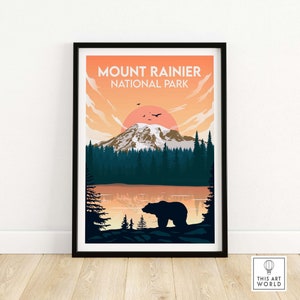 Mount Rainier Print | National Park Poster | Washington Art Print | Travel Poster | Framed & Unframed Wall Art Gift Idea