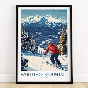 Whiteface ski print New York Mountain Art Ski Lodge muur decor wintersport kunstwerk Mountain Home Alpine chalet cadeau Adventure Sport Resort