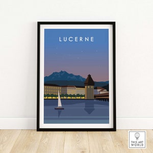 Lucerne Switzerland Print | Wall Art | Swiss Travel Poster | Home Decor | Framed & Unframed Gift Idea