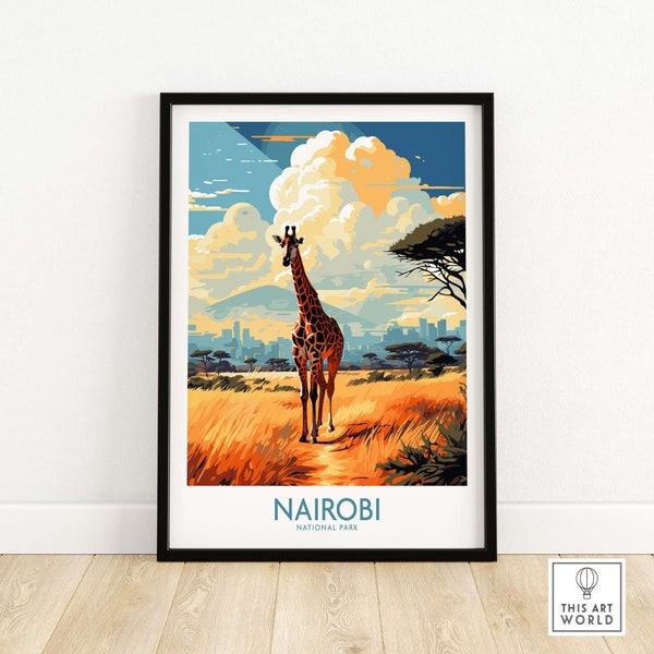 Nairobi Nationaal Park Poster Kunstdruk Reisposter | Home Cadeau Verjaardagscadeau Huwelijksverjaardag Wanddecoratie | Gepersonaliseerde illustratie