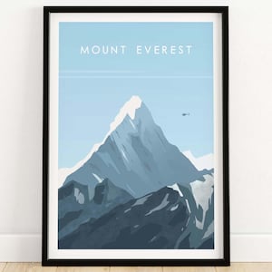 Mount Everest Poster | Himalaya Reisedruck | Everest Wand Kunst Geschenkidee | Gerahmter Druck