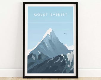 Mount Everest Poster | Himalayan Travel Print | Everest Wall Art Gift Idea | Framed & Unframe Print