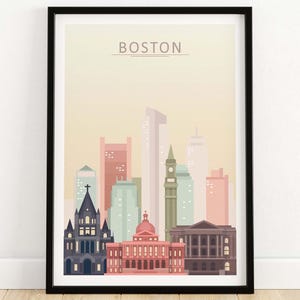 Boston Skyline Poster | Boston Wall Art Print | Boston City Print | Boston Cityscape Wall Decor | Boston Gift | Boston Digital Print