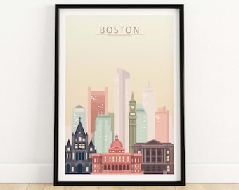 Boston Skyline Poster | Boston Wall Art Print | Boston City Print | Boston Cityscape Wall Decor | Boston Gift | Boston Digital Print