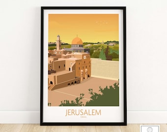 Impresión de póster de arte mural de Jerusalén / Póster de viaje a Israel / Decoración del hogar / Idea de regalo con y sin marco