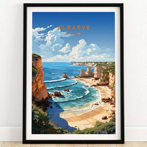Algarve poster strandafdruk | Reisposter | Ingelijste en ingelijste kunstwerken | Verjaardagscadeau Huwelijksverjaardag Cadeau-idee