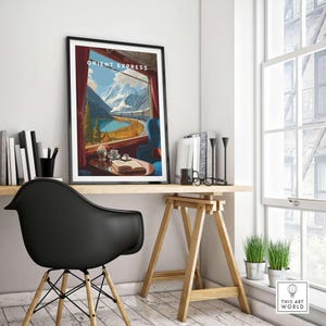 Orient Express Train Print | Vintage Rail Travel Decor in a stylish home office setting.