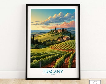 Tuscany Vineyard Landscape Print | Italian Travel Wall Art (Digital Illustration)