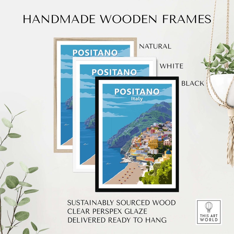 Positano Wall Art Vintage Travel Poster Italy | Italian Coastal Print | Framed & Unframed Gift Idea | Mediterranean Home Decor image 9