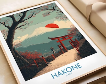 箱根日本ポスター - 富士山鳥居アート - Etsy 日本