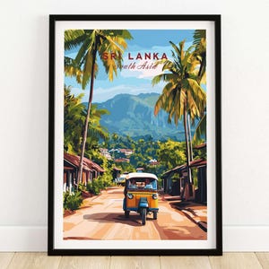 Kunstprint van een tuk-tuk uit Sri Lanka - Reisposter Zuid-Azië, Straatbeeld van een eiland