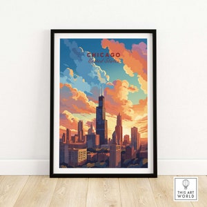 Chicago Poster Travel Poster | Birthday present | Wedding anniversary gift | Best Gift for Her | Pesonalized Wall Art Gift for Him