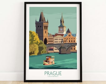 Arte mural de Praga / Impresión de viaje checo / Decoración de Praga / Póster vintage de Praga / Arte de la ciudad de Praga / Impresión enmarcada y sin marco