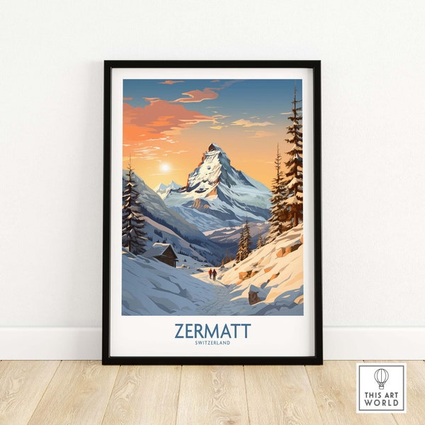 Zermatt Print Travel Print | Home Décor Poster Gift | Digital Illustration Artwork Wall Hanging | Framed & Unframed Print