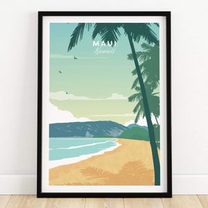 Maui Wall Art Print, Hawaii Beach Poster, Tropical Minimalist Artwork, Hawaiian Wedding Gift, Honeymoon Decor, Beach Tropical Wall Decor
