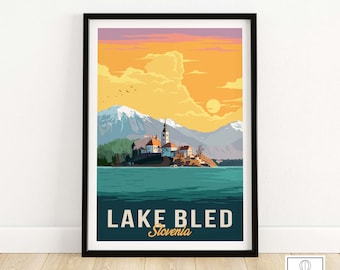 Lake Bled Print Slovenia | Wall Art | Travel Poster | Home Decor | Framed & Unframed Gift Idea