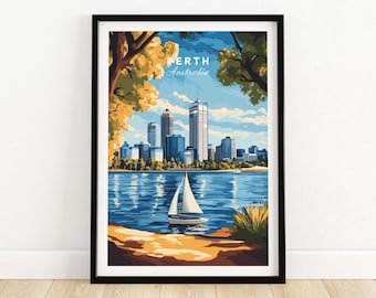 Stampa artistica da parete Perth Australia, arte da parete per ufficio, decorazioni per la casa, regalo per gli amanti dell'arte, decorazioni per la casa