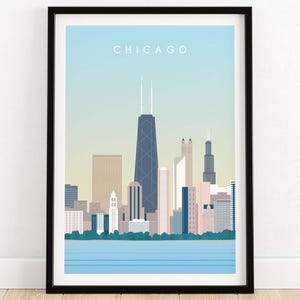 Chicago Print Wall Art | Chicago Travel Poster | Cityscape Wall Decor | Chicago City Poster Art | Chicago Skyline Travel Gift Artwork