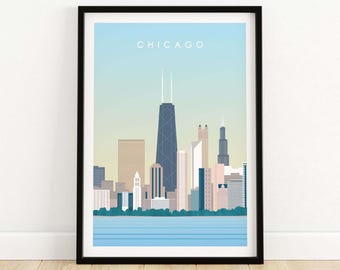 Chicago Print Wall Art | Chicago Travel Poster | Cityscape Wall Decor | Chicago City Poster Art | Chicago Skyline Travel Gift Artwork