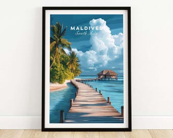 Maldives Travel Print Wall Art Maldives Poster Artwork Travel Home Decor Maldives Gift Art Lovers Illustration Poster Beach Paradise Artwork