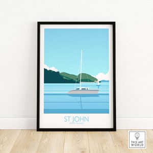 Virgin Islands Poster St John Print | Tropical Island Travel Poster | Saint John Island Wall Art Gift