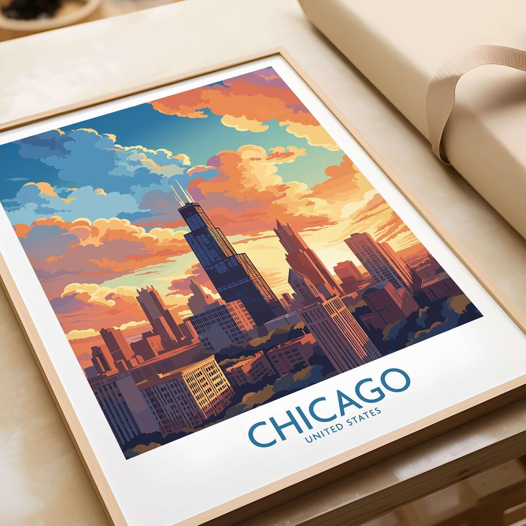 Chicago Skyline Print Wall Art Modern Home Decor Chicago Wall Art