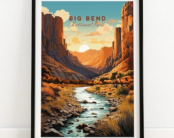 Póster del Parque Nacional Big Bend, impresión artística, impresión de viaje, póster de decoración del hogar, regalo, ilustración digital, obra de arte, regalo de cumpleaños