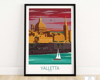 Impresión de La Valeta / Impresión de póster de Malta / Arte mural de Malta / Póster de viaje / Decoración del hogar de Malta / Regalo de Malta / Arte maltés enmarcado y sin marco