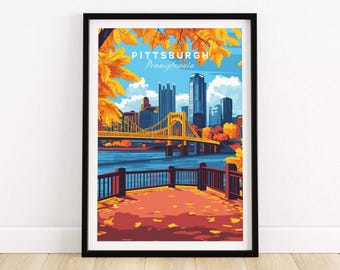Pittsburgh-Wandkunstdruck, Reiseposter, Wanddekoration für Pittsburgh-Kunstliebhaber, Geschenkidee für Pittsburgh-Kunstliebhaber, Illustration von Pittsburgh, Kunstgeschenk aus Pennsylvania