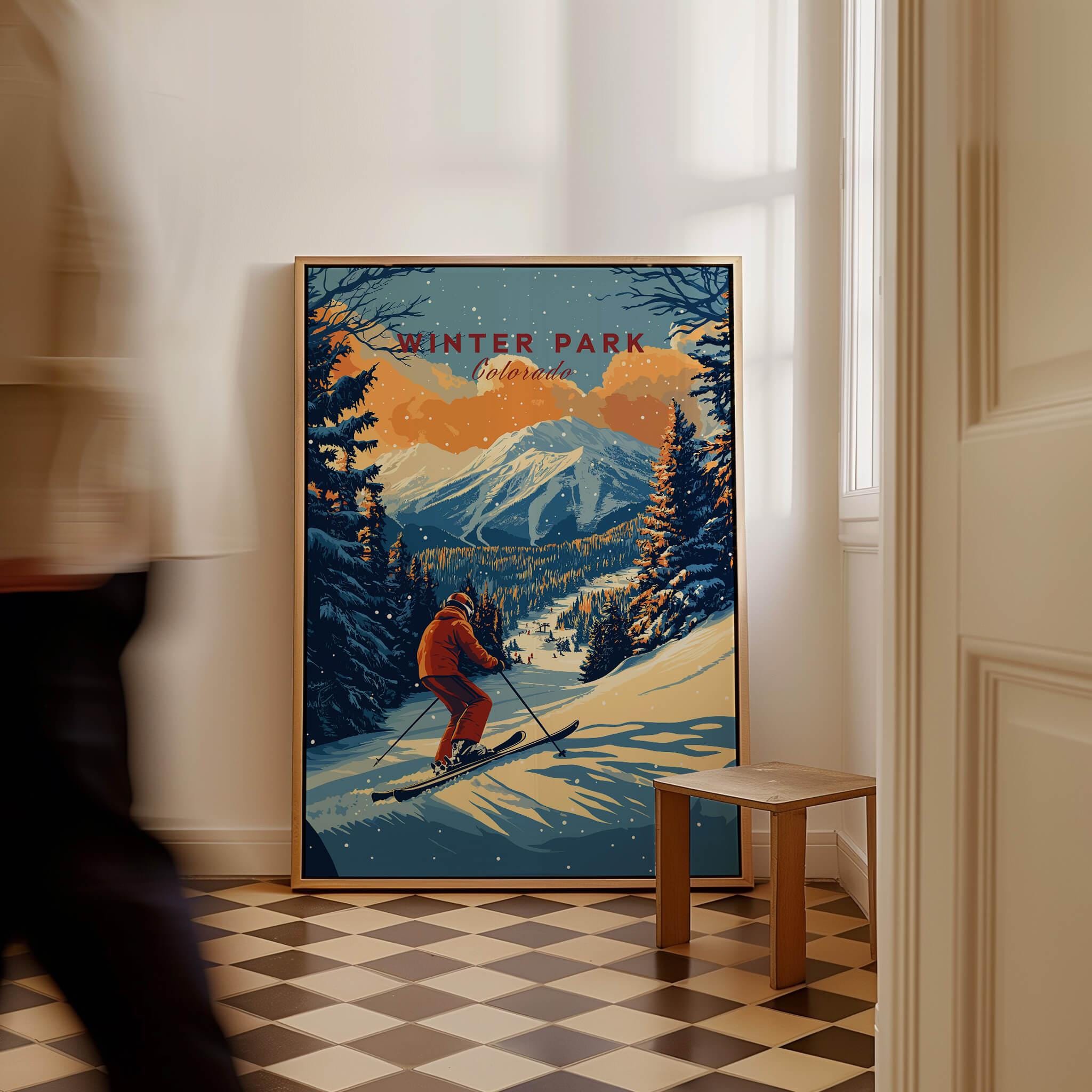 ウィンタースポーツ ウォールアート スキーヤーへのギフト マウンテン