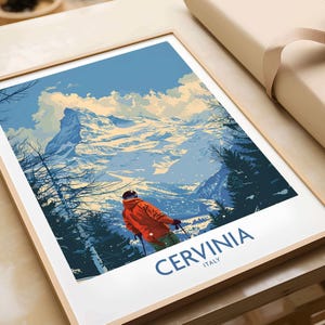 Cervinia Travel Print Wandkunst Cervinia Ski Resort Poster Wintersport Kunstwerk Abenteuer Wohnkultur Geschenk Kunstliebhaber Ski Art Poster Italien