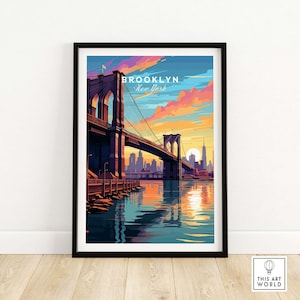 Brooklyn Bridge Print Travel Poster | Birthday present | Wedding anniversary gift | Best Gift for Her | Pesonalized Wall Art Gift for Him