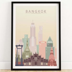 Bangkok Skyline Poster | Thailand Wall Art | Bangkok Print Home Decor | Bangkok Gift | Framed & Unframed Art Print