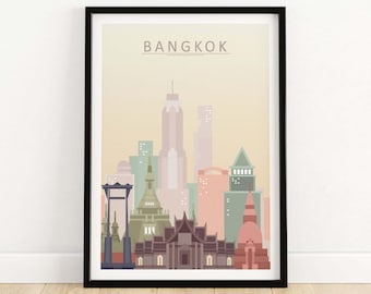 Bangkok Skyline Poster | Thailand Wall Art | Bangkok Print Home Decor | Bangkok Gift | Framed & Unframed Art Print
