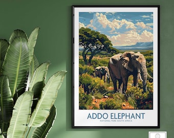 Elephant Print - Addo National Park Travel Poster Home Decor Gift Wall Art Print Birthday Present Wall Art Print