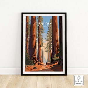 Póster de Sequoia / Póster de Parque Nacional / Impresión de arte mural / Regalo de cumpleaños / Regalo de decoración del hogar / Ilustración de arte natural