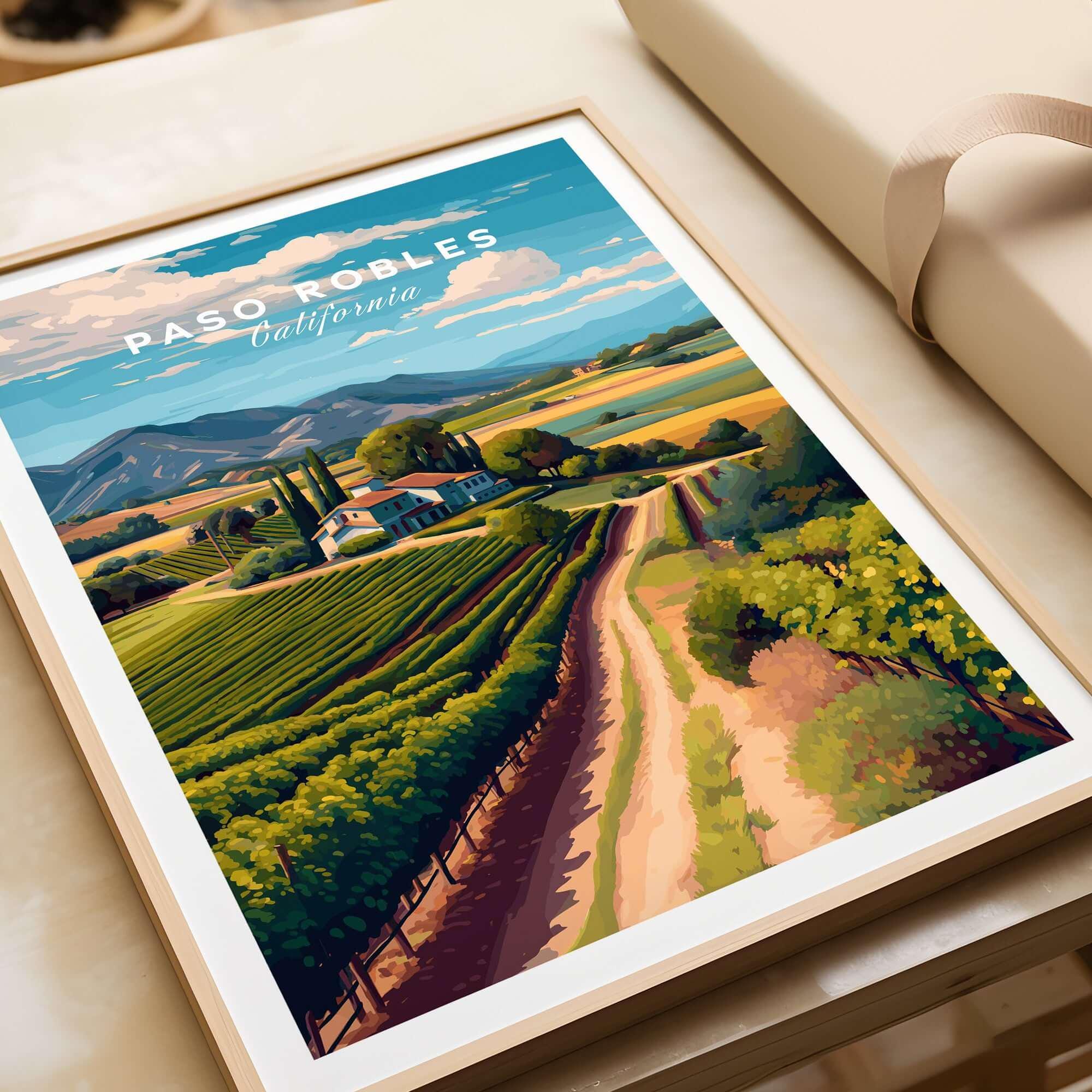 Paso Robles Farmhouse and Vines Print | California Wine Lover Wall