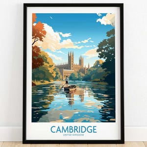 Cambridge reisposter - Cambridge Wall Art Print Cambridge University cadeau muurdecoratie