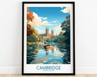 Póster de viaje de Cambridge - Impresión artística de pared de Cambridge - Decoración de pared de regalo de la Universidad de Cambridge