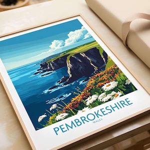 Pembrokeshire Art Print Travel Print | Home Décor Poster Wales Gift | Pembrokeshire Coast Digital Illustration Artwork Wales