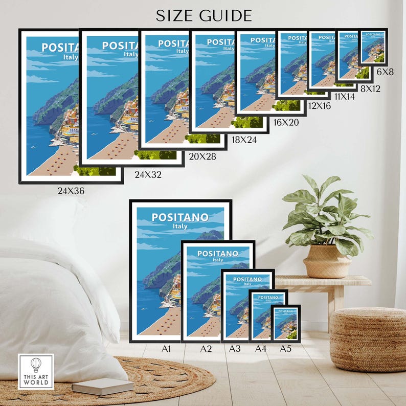 Positano Wall Art Vintage Travel Poster Italy | Italian Coastal Print | Framed & Unframed Gift Idea | Mediterranean Home Decor image 10
