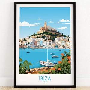 Póster de Ibiza, impresión artística de pared, impresión de viaje, póster de decoración del hogar, regalo, ilustración digital, obra de arte, regalo de cumpleaños