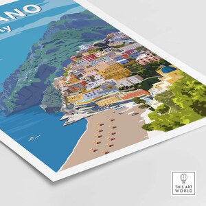 Positano Wall Art Vintage Travel Poster Italy | Italian Coastal Print | Framed & Unframed Gift Idea | Mediterranean Home Decor image 2
