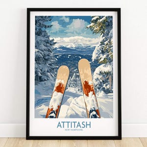 Ski muur kunst Attitash Ski Lodge print Home decor ski kamer kunst familie cadeau New Hampshire cadeau kunstliefhebbers ski kunst Attitash poster wintersport