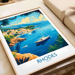 Rhodes Travel Poster Rhodes Wall Art Print Travel Poster Rhodes Wall Decor Rhodes Art Lovers Gift Rhodes Greece Illustration Greece Art Gift
