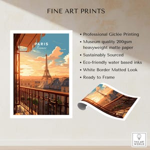Paris Eiffel Tower Poster showcasing a stunning illustration with warm hues and intricate details, perfect for home decor.