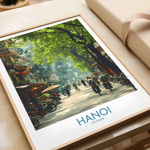 Vintage Hanoi Street Wall Art, Vietnam Travel Decor, Asian City Artwork, Wanderlust Gift, Framed Print, Office Home Display