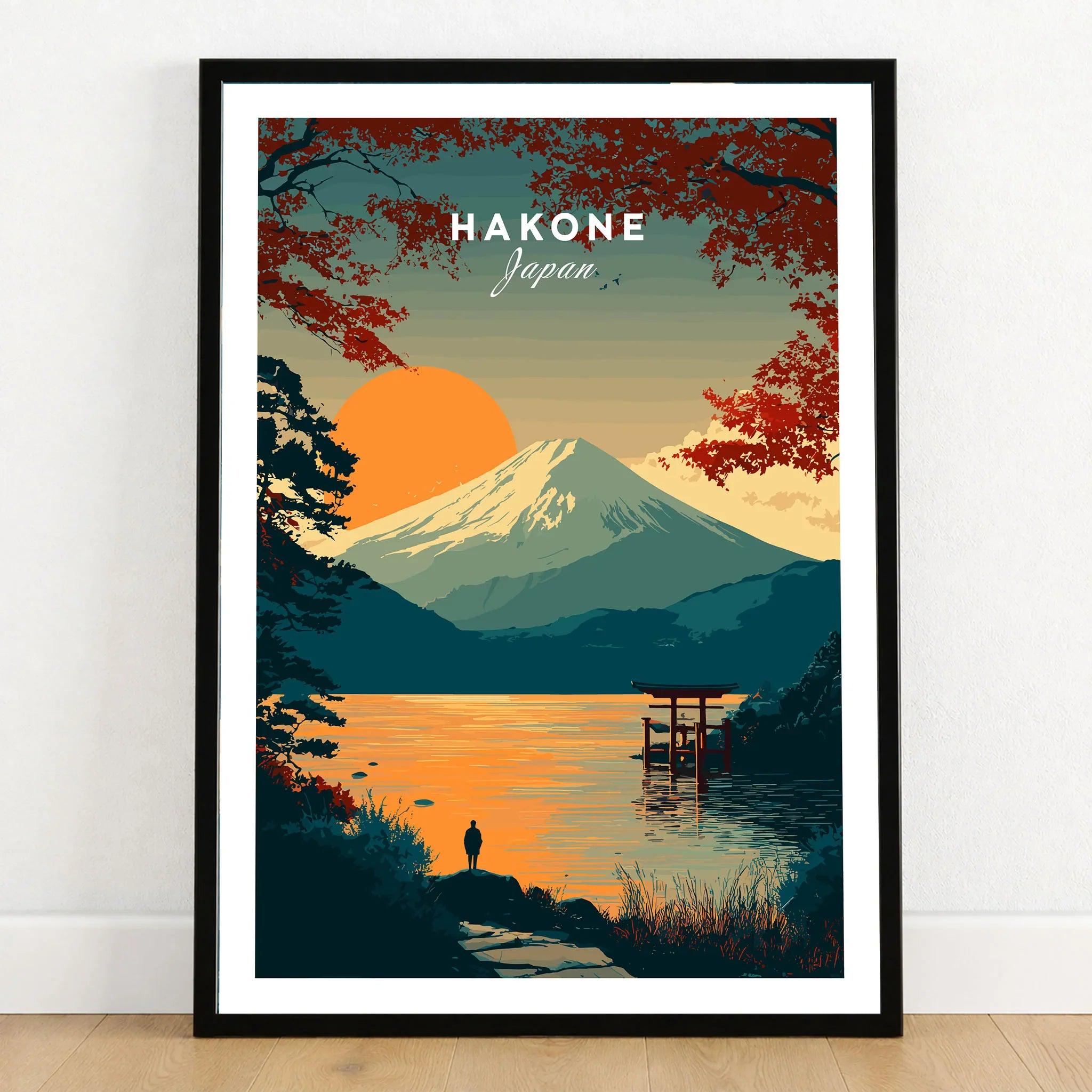 箱根の鳥居と富士山の夕日ポスター - 日本の壁掛けアート、家の装飾に